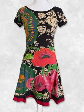 Y2K Euro Desigual Multi Printed Floral Dress Size Small
